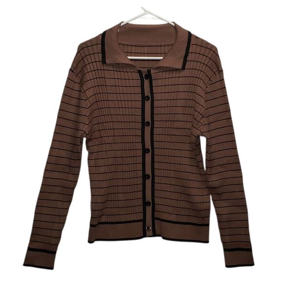 Minimalist Brown Collared Knit Cardigan – Unbranded, XL Cottage Academia Style - Picture 1 of 7